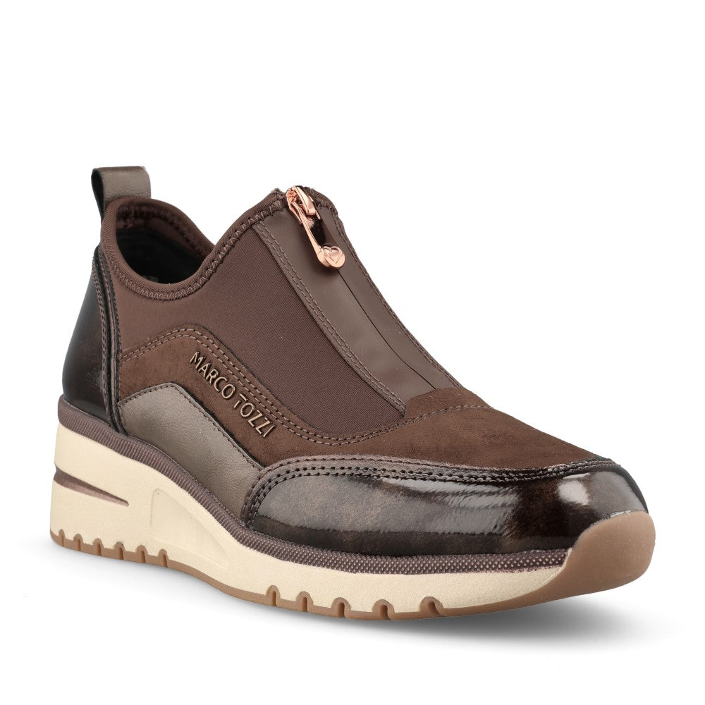 Marco Tozzi Ladies 2-24780 Ladies Wedge Zip Up Trainer in Choco