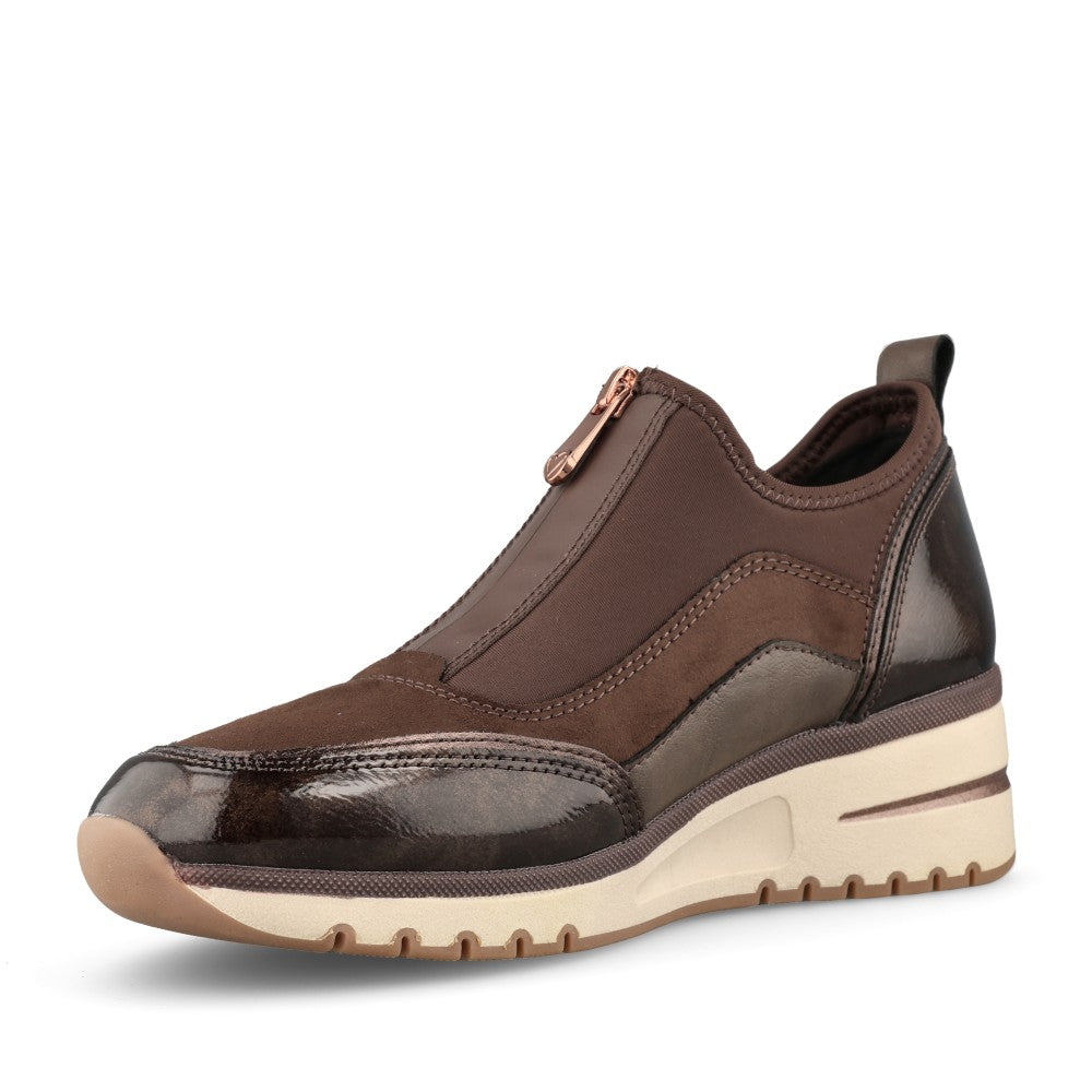 Marco Tozzi Ladies 2-24780 Ladies Wedge Zip Up Trainer in Choco