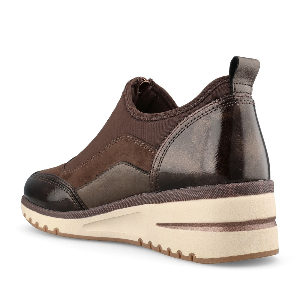 Marco Tozzi Ladies 2-24780 Ladies Wedge Zip Up Trainer in Choco