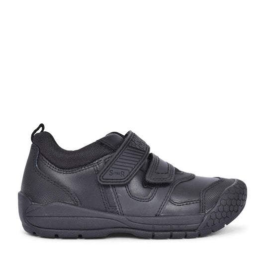 Boys Strike Black Leather Velcro Shoe In Kids E Fit