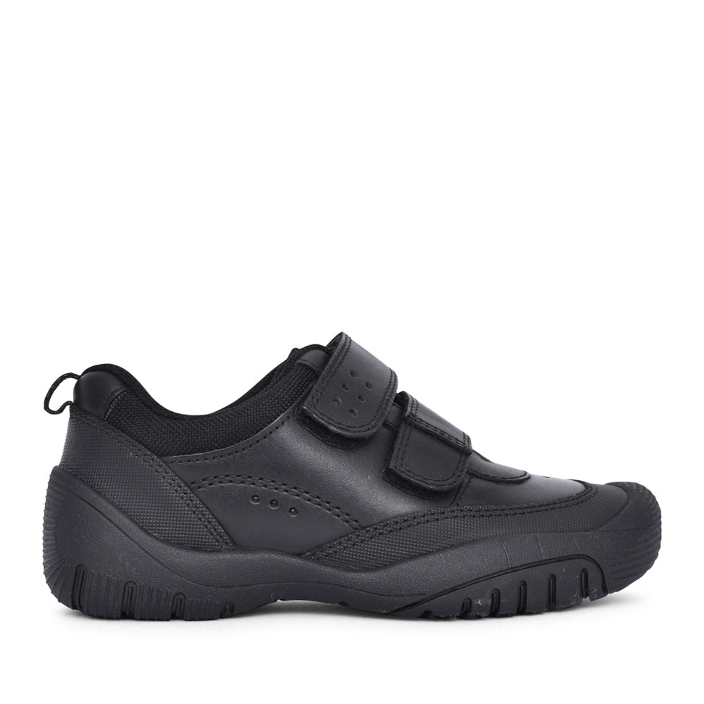 Boys Quad Black Leather Velcro Shoe In Kids G Fit