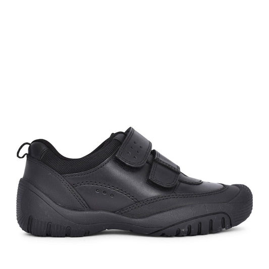 Boys Quad Black Leather Velcro Shoe In Kids G Fit
