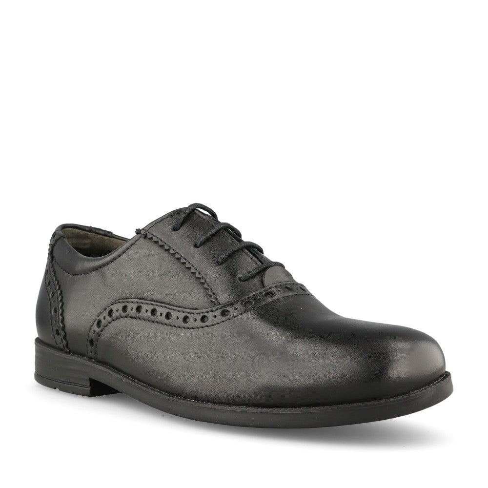 Girls Hermione Black Leather Laced Brogue In Kids F Fit