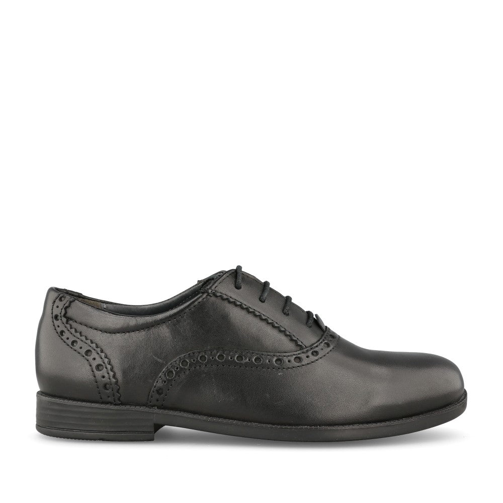 Girls Hermione Black Leather Laced Brogue In Kids G Fit