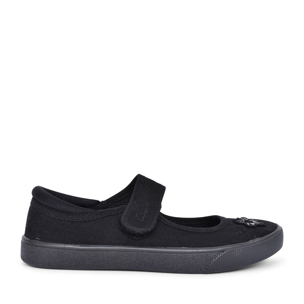 Girls Hopper Go Black Fabric Plimsoll In Kids F Fit