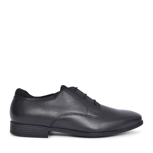Boys Academy Black Leather Laced Shoe In Kids G Fit