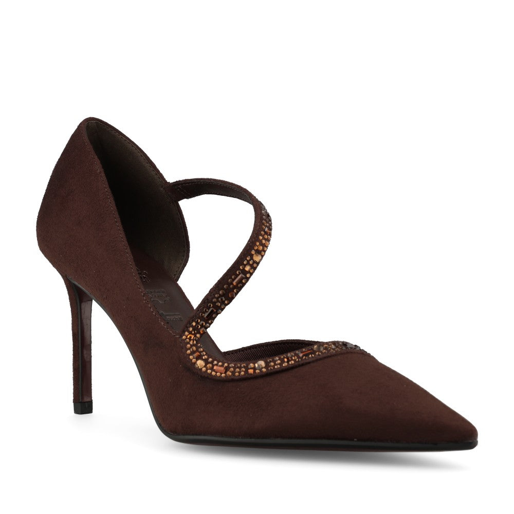 Tamaris Ladies 1-22443 Cut Out High Heel Court Shoe In Mocha