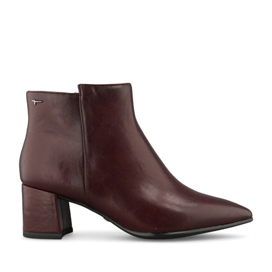 Tamaris Ladies 1-25023 Block Heel Ankle Boot In Burgandy