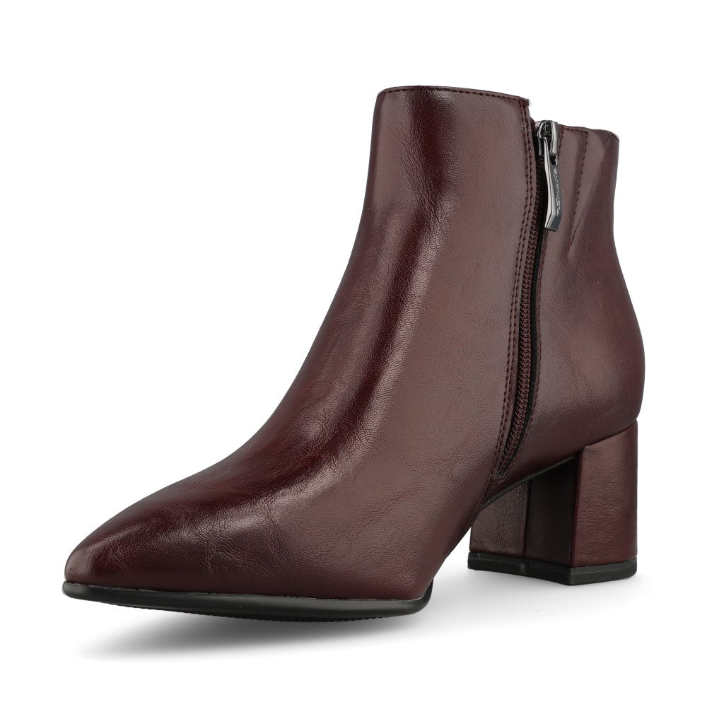 Tamaris Ladies 1-25023 Block Heel Ankle Boot In Burgandy