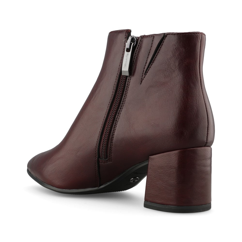 Tamaris Ladies 1-25023 Block Heel Ankle Boot In Burgandy