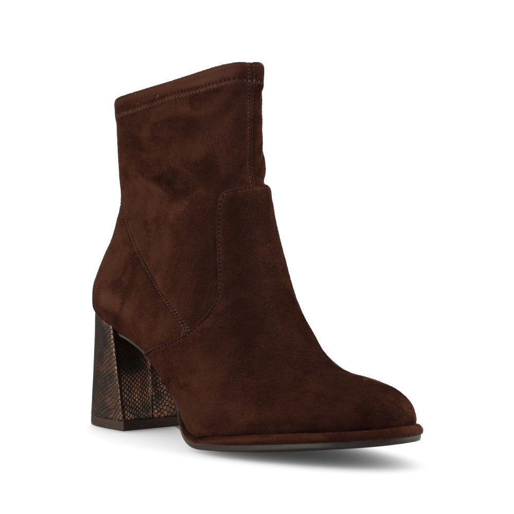Tamaris Ladies 1-25057 High Heel Suede Ankle Boot In Mocha