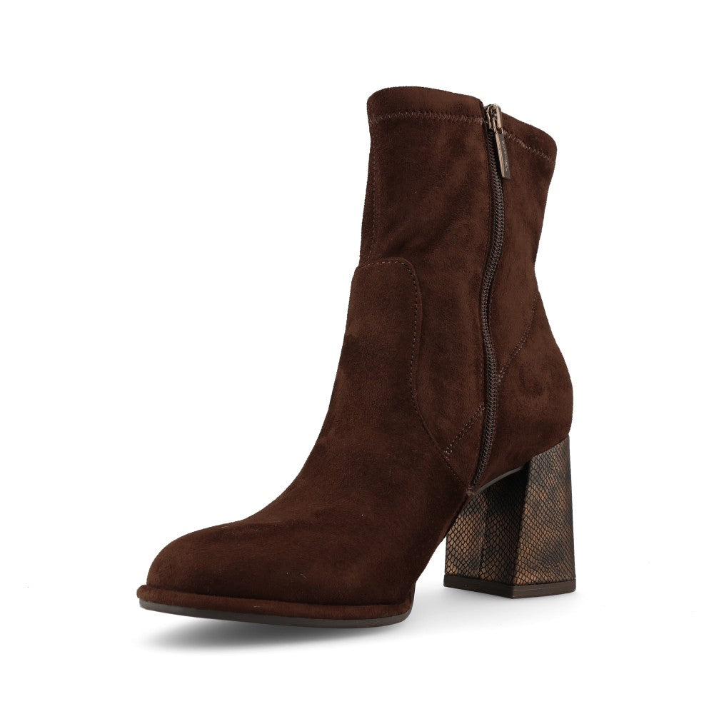 Tamaris Ladies 1-25057 High Heel Suede Ankle Boot In Mocha