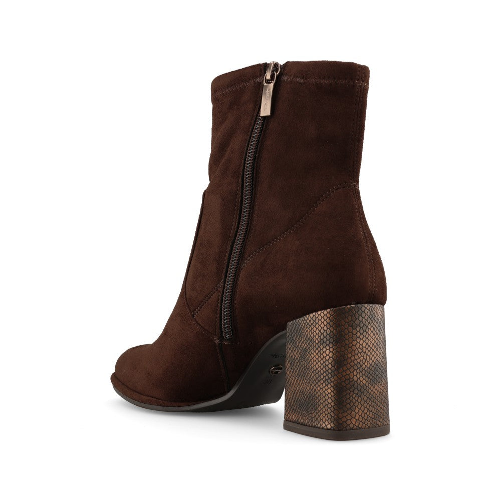 Tamaris Ladies 1-25057 High Heel Suede Ankle Boot In Mocha