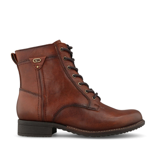 Tamaris Ladies 1-25243 Leather Laced Ankle Boot In Cognac