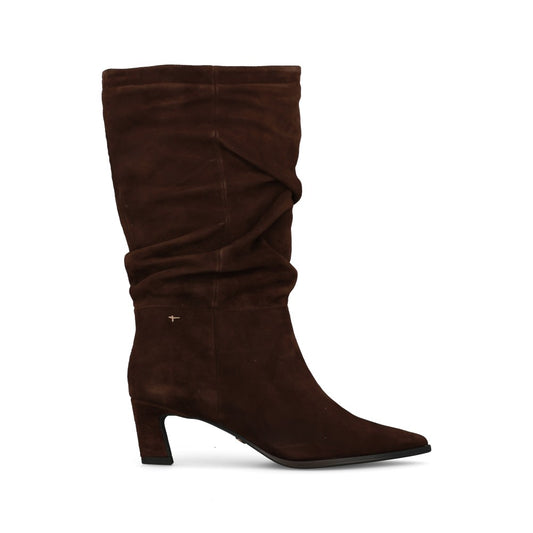 Tamaris Ladies 1-25308 Mid-Calf Suede Mid Heel Boot In Mocha