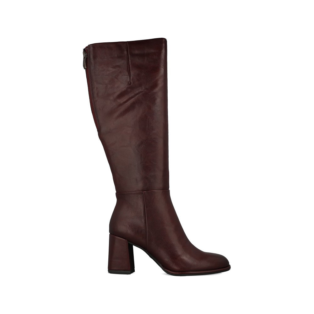 Tamaris Ladies 1-25515 Knee High Block Heel Boot In Burgandy