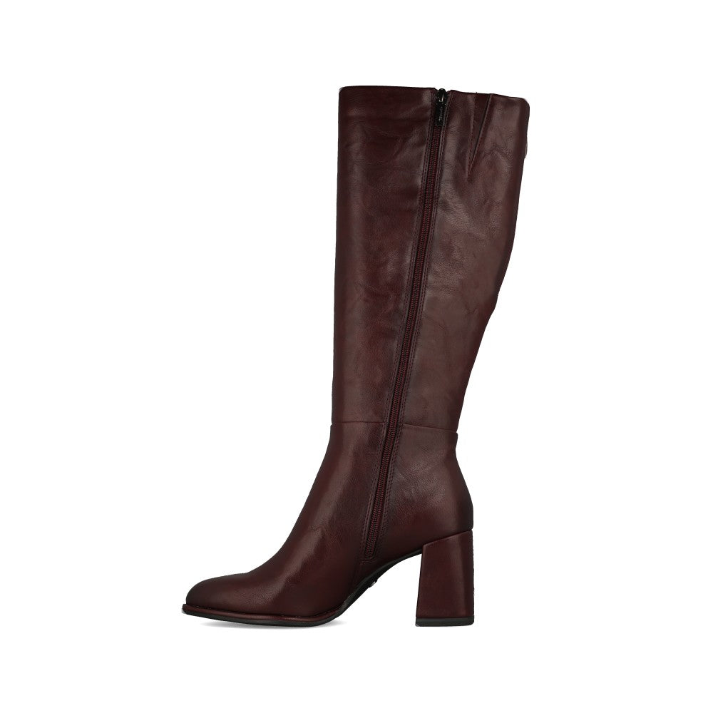 Tamaris Ladies 1-25515 Knee High Block Heel Boot In Burgandy
