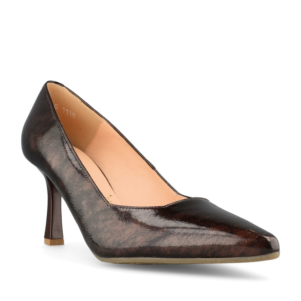 Bioeco 1118 Ladies G-FIT Med Heel Court Shoe in Brown Patent