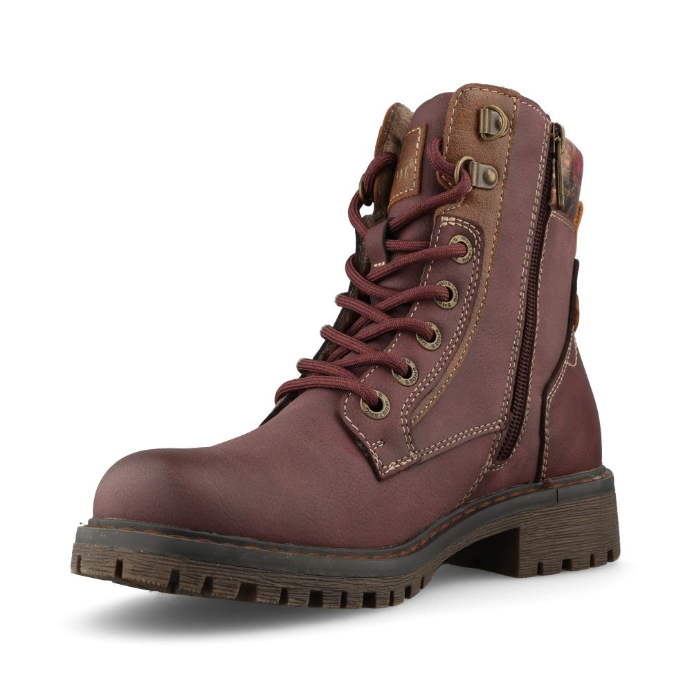 Mustang Ladies 15M0282009 Ankle Boot In Bordeaux Multi