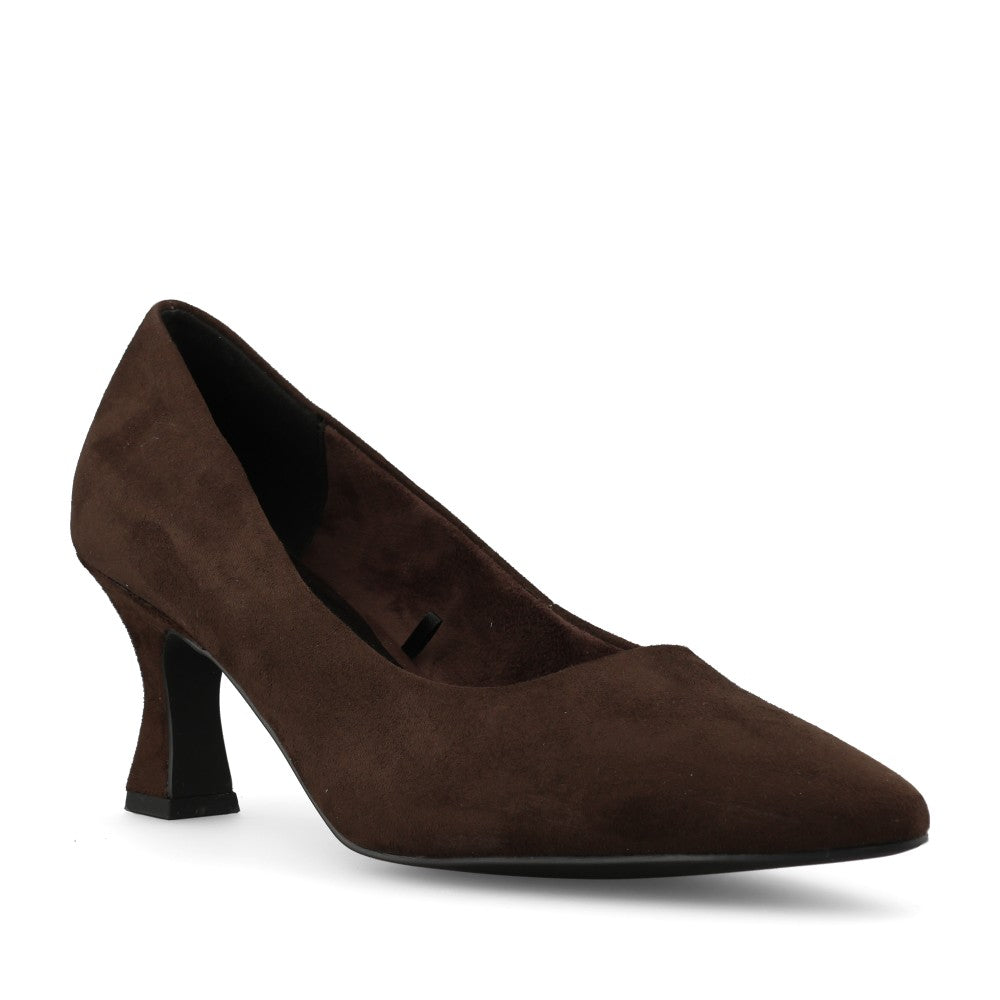 Marco Tozzi Ladies 2-22418 Mid Heel Suede Court Shoe In Mocha