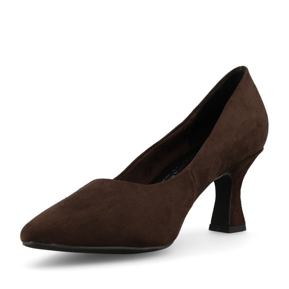 Marco Tozzi Ladies 2-22418 Mid Heel Suede Court Shoe In Mocha