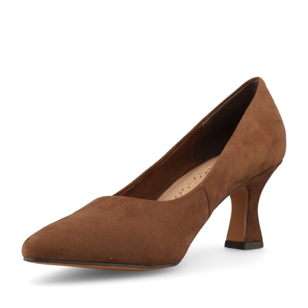 Marco Tozzi Ladies 2-22418 Mid Heel Suede Court Shoe In Cinnamon