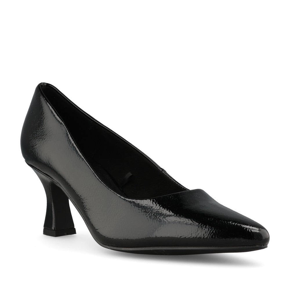 Marco Tozzi Ladies 2-22420 Mid Heel Court Shoe in Black Patent