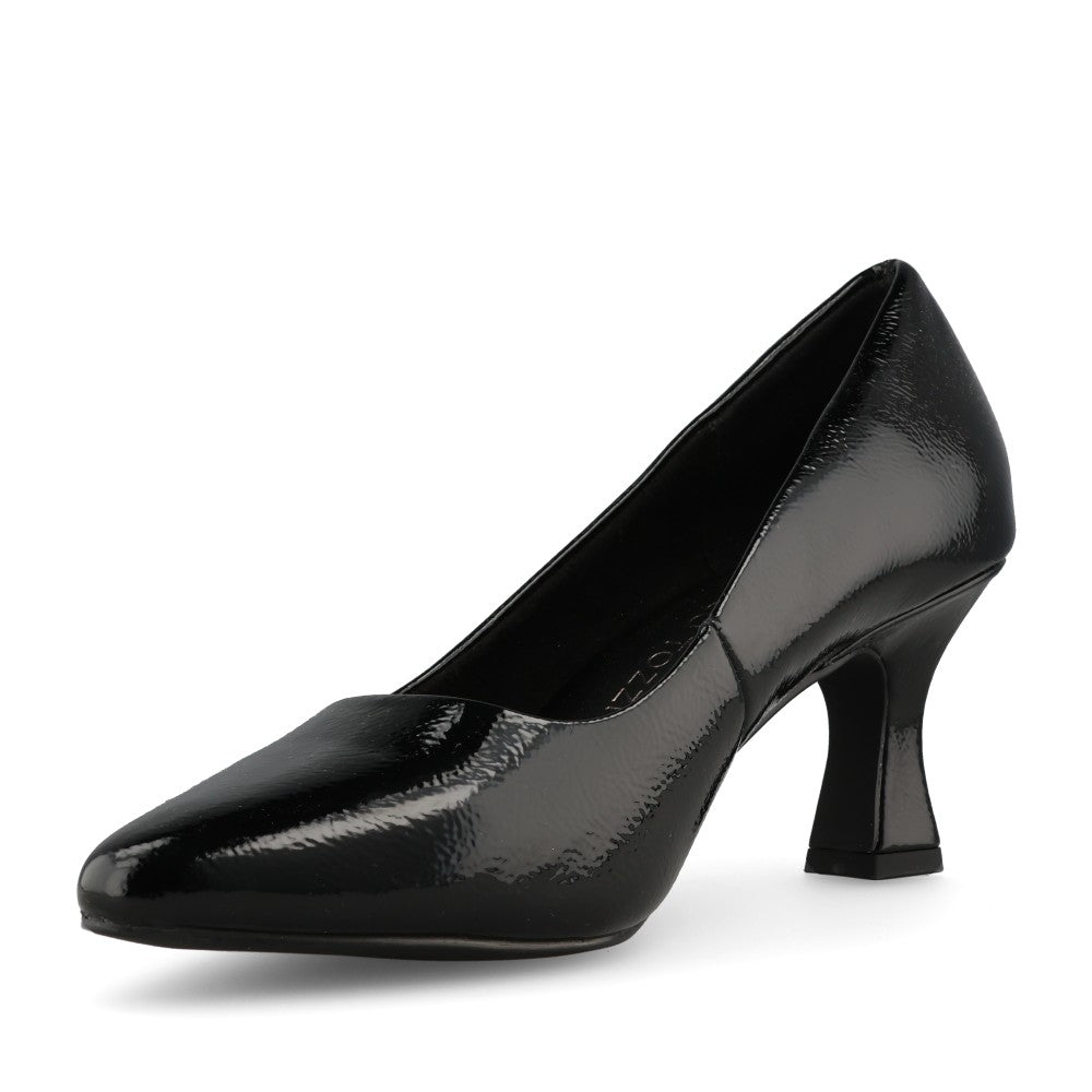 Marco Tozzi Ladies 2-22420 Mid Heel Court Shoe in Black Patent