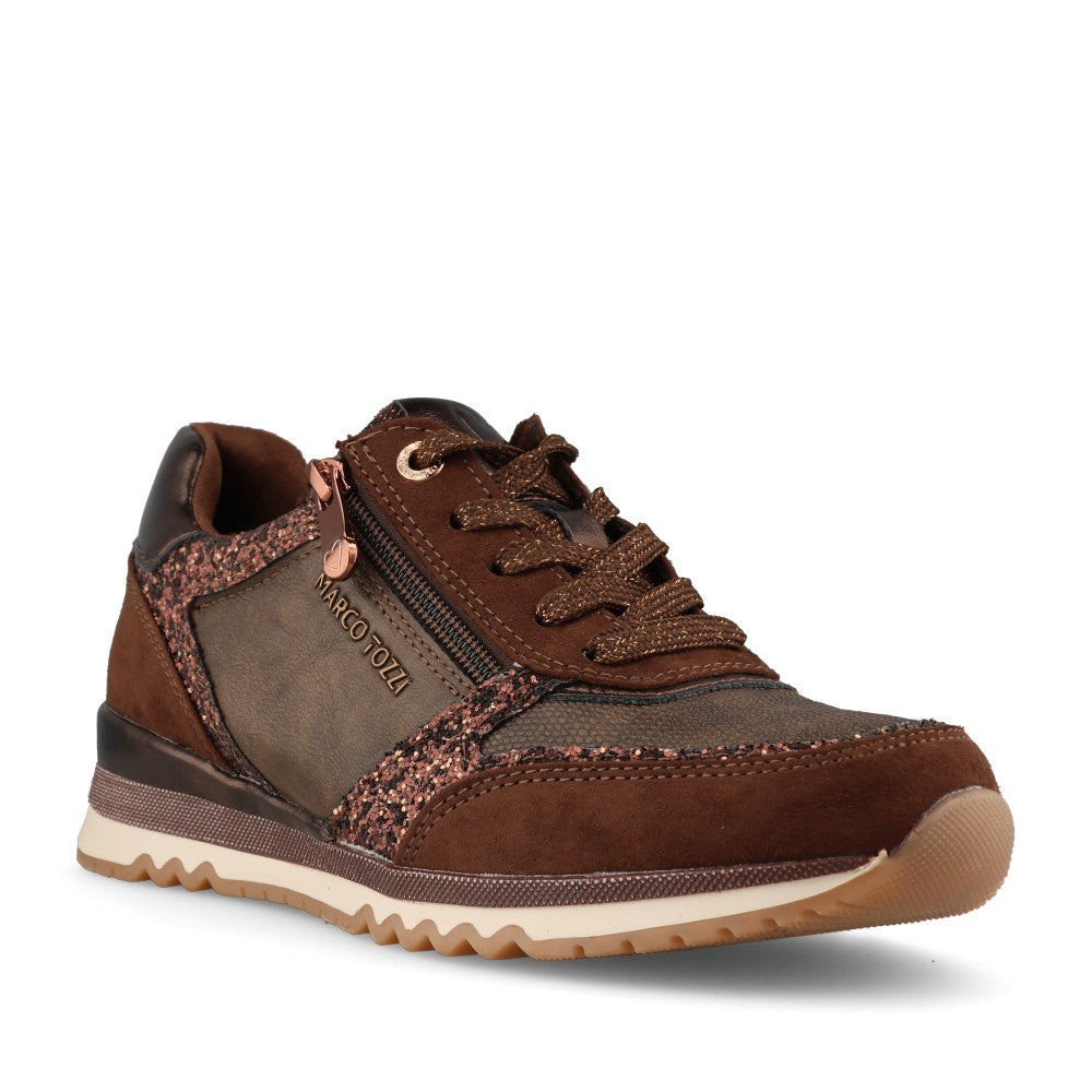 Marco Tozzi Ladies 2-23704 Ladies Laced Trainer in Choco