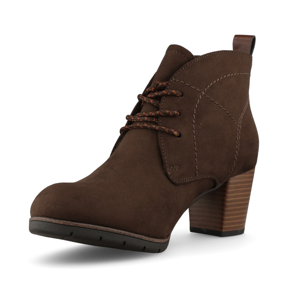 Marco Tozzi Ladies 2-25107 High Heel Laced Ankle Boot In Mocha