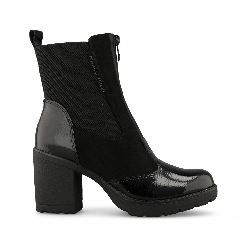 Marco Tozzi Ladies 2-25405 Block Heel Zip Up Ankle Boot in Black