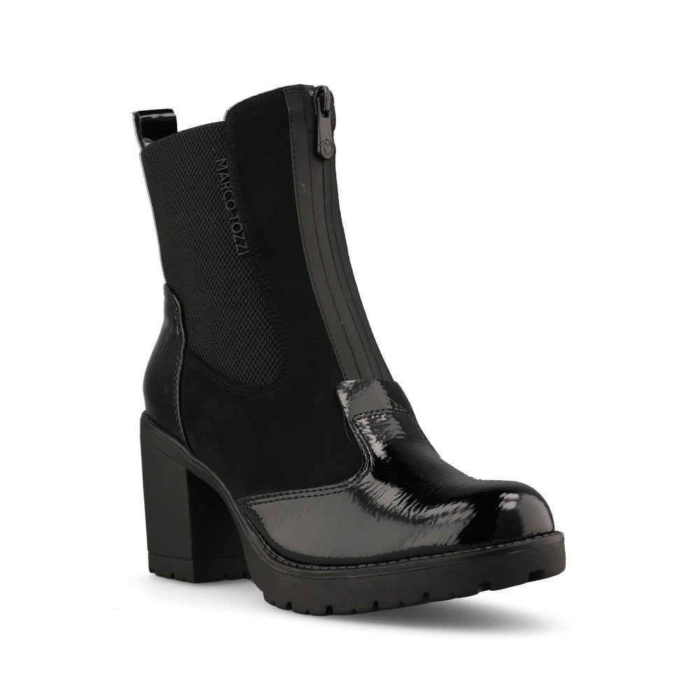 Marco Tozzi Ladies 2-25405 Block Heel Zip Up Ankle Boot in Black