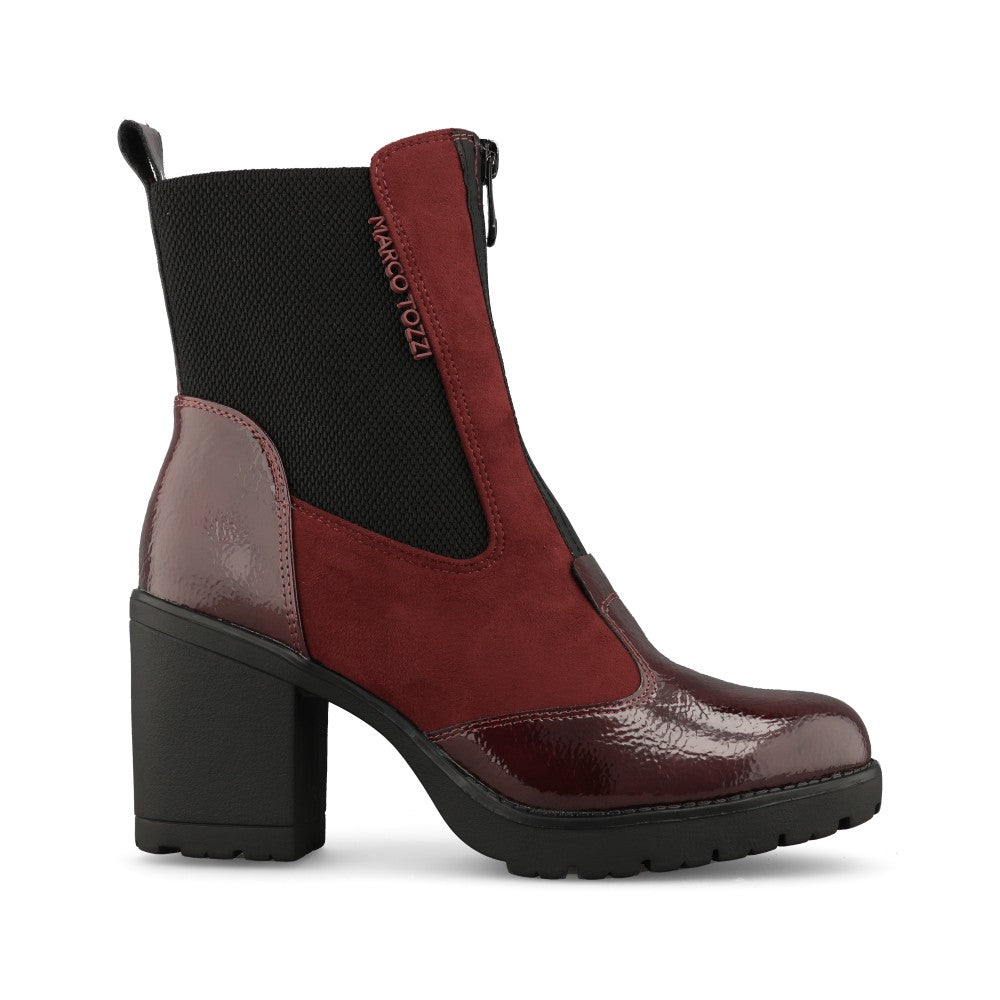 Marco Tozzi Ladies 2-25405 Block Heel Zip Up Ankle Boot in Burgandy