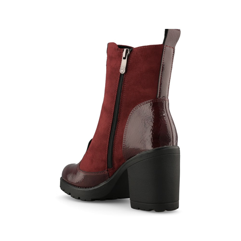 Marco Tozzi Ladies 2-25405 Block Heel Zip Up Ankle Boot in Burgandy