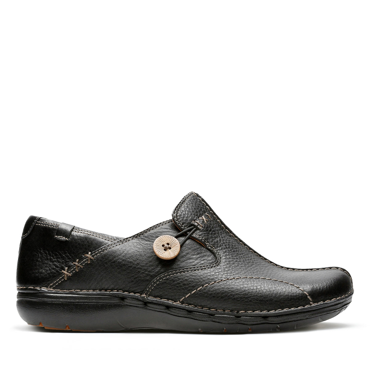 Clarks Ladies Un Loop Leather E-fit Shoe In Black