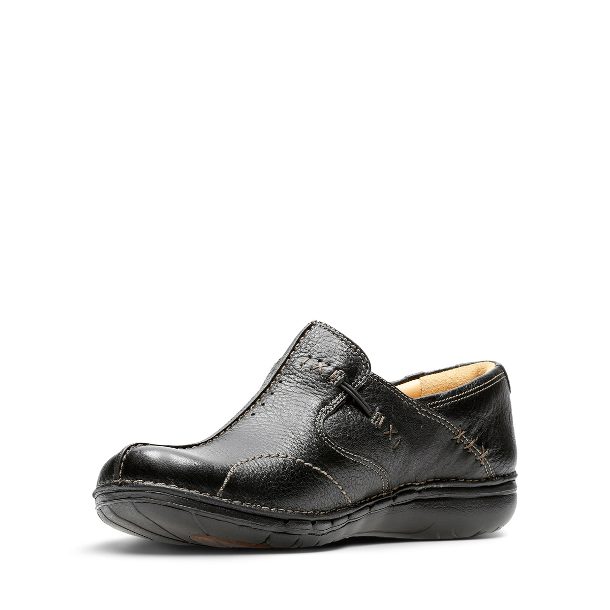 Clarks Ladies Un Loop Leather E-fit Shoe In Black