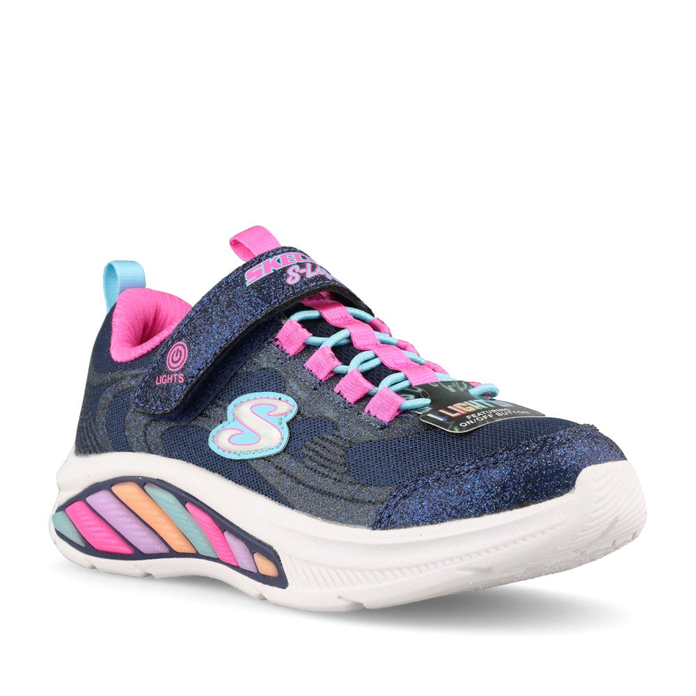 Skechers Girls 303726LC S-Lights Rainbow Cruisers Glitzy Glow Trainer In Navy