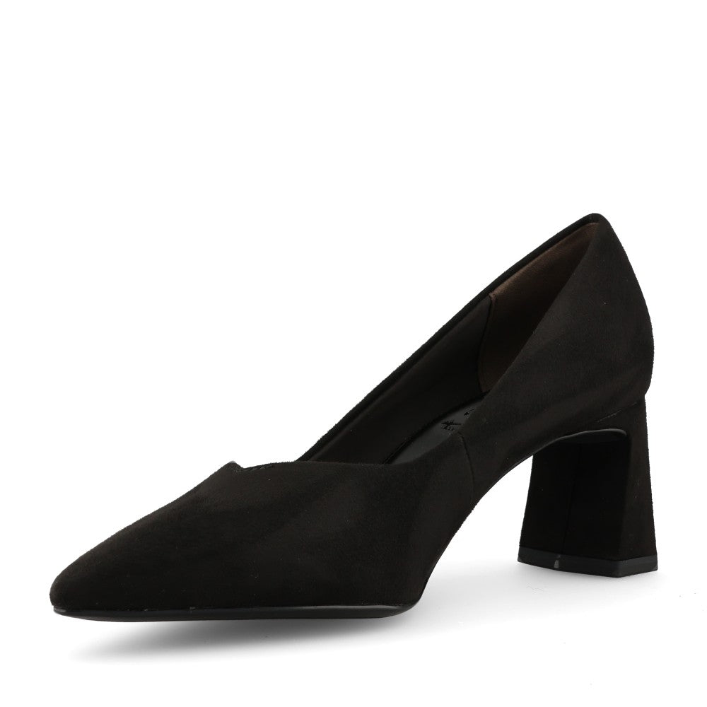 Tamaris Ladies 1-22453 Suede Block Heel Court Shoe In Black