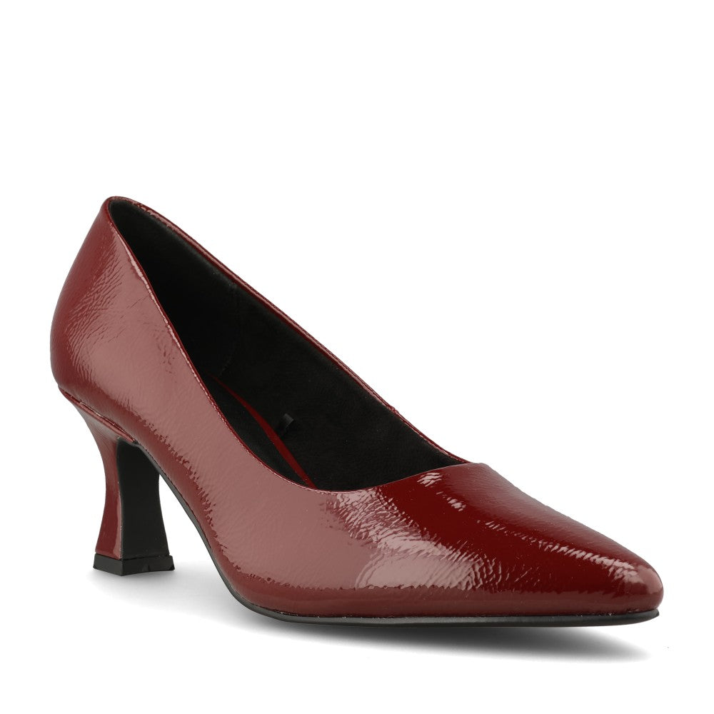 Marco Tozzi Ladies 2-22420 Mid Heel Patent Court Shoe in Red