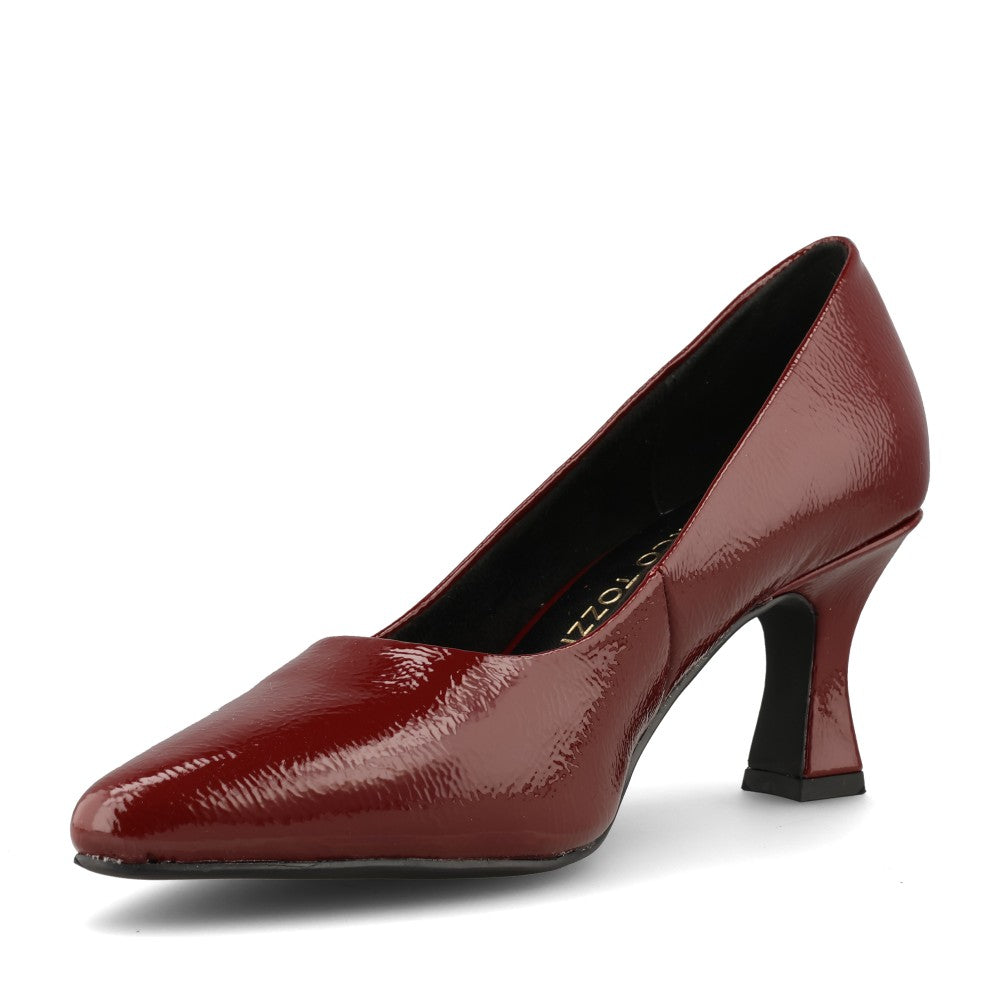 Marco Tozzi Ladies 2-22420 Mid Heel Patent Court Shoe in Red