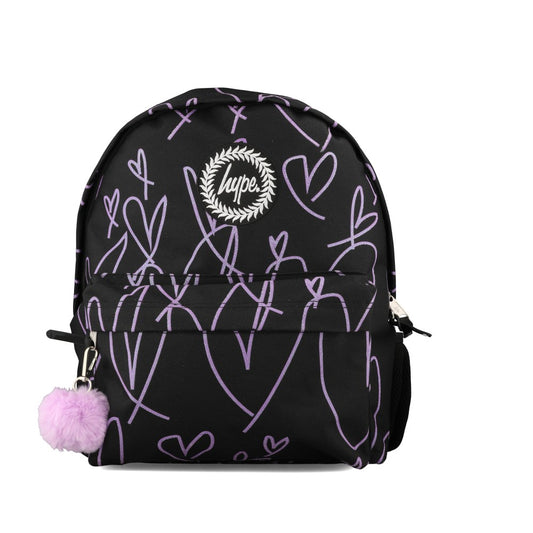 Unisex RTLR-207 Purple Glitter Scribble Hearts Black Backpack