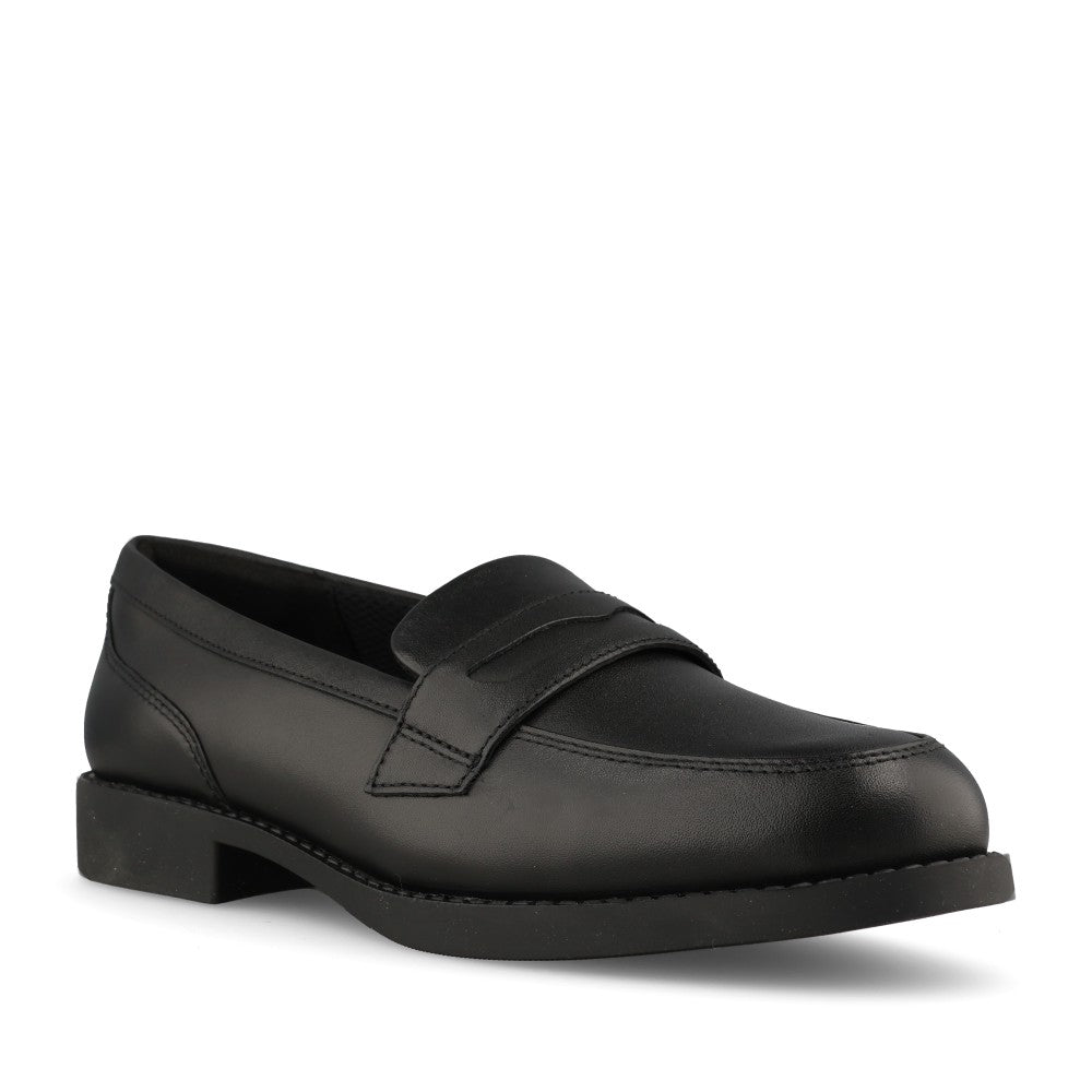 Clarks Girls Tapa Edge Y F-FIT Slip-On Shoe in Black Leather
