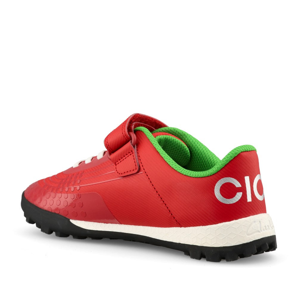 Clarks Boys Cica Goal K G-FIT Velcro Trainer in Red