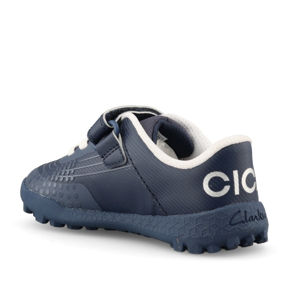 Clarks Boys Cica Goal K G-FIT Velcro Trainer in Navy