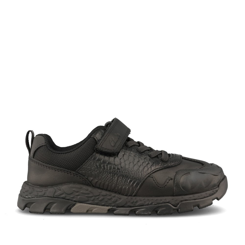 Clarks Boys STEGGY2SOAR K G-FIT Velcro Shoe in Black Leather