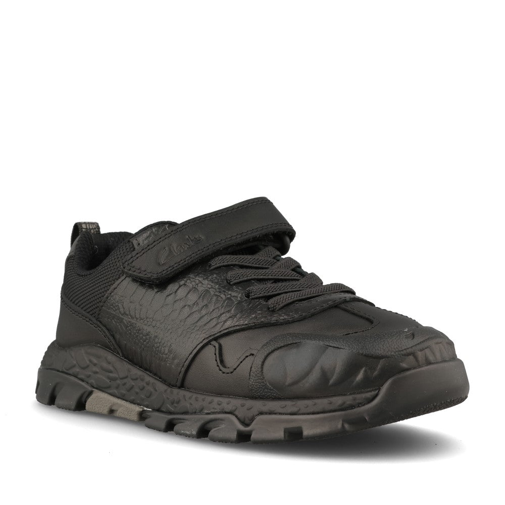 Clarks Boys STEGGY2SOAR K G-FIT Velcro Shoe in Black Leather