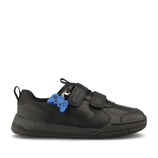 Clarks Boys Laser Play K G- Fit Leather Velcro in Black