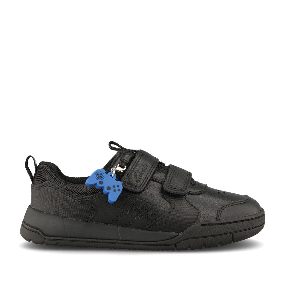 Clarks Boys Laser Play K F-FIT Velcro in Black Leather