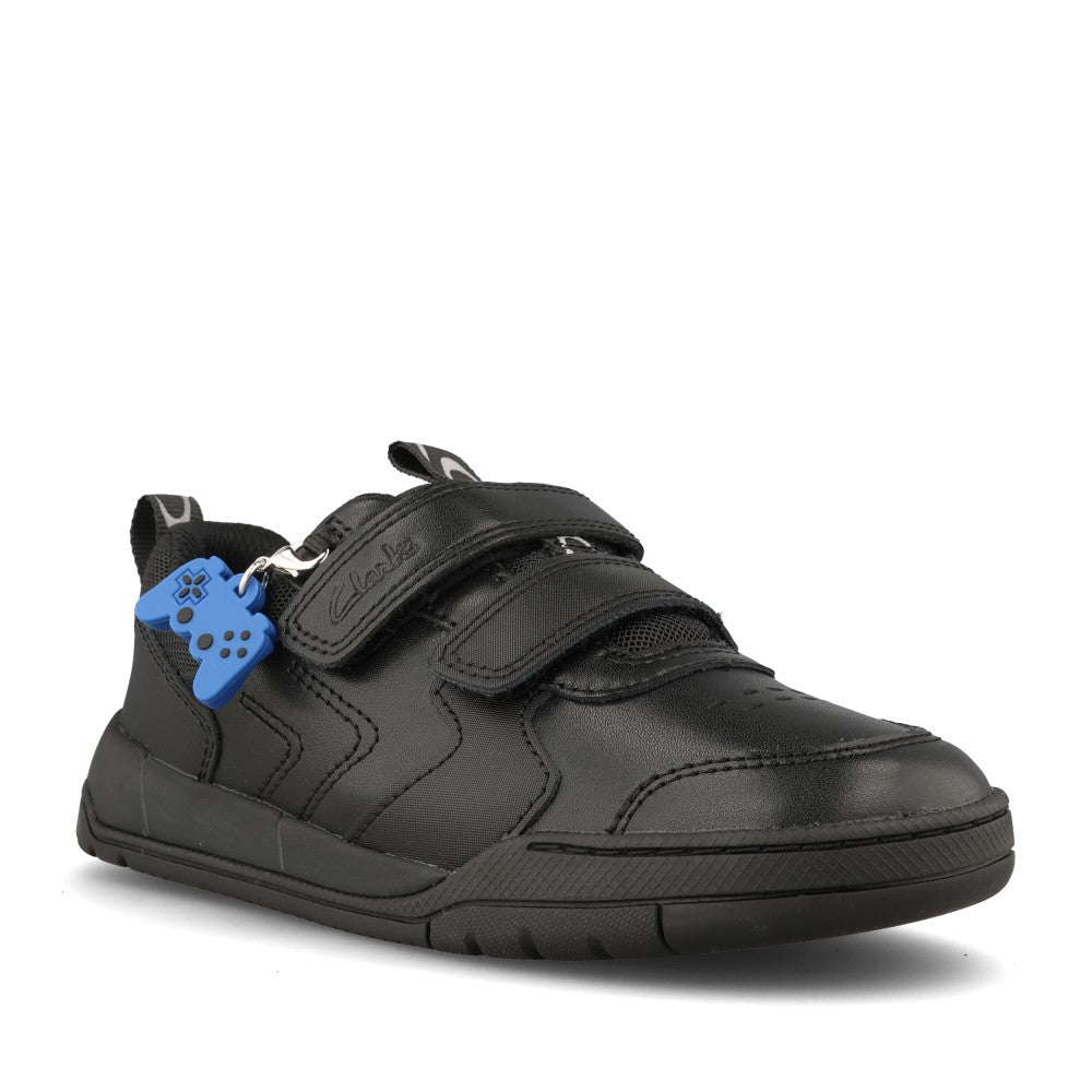 Clarks Boys Laser Play K G-FIT Velcro in Black Leather