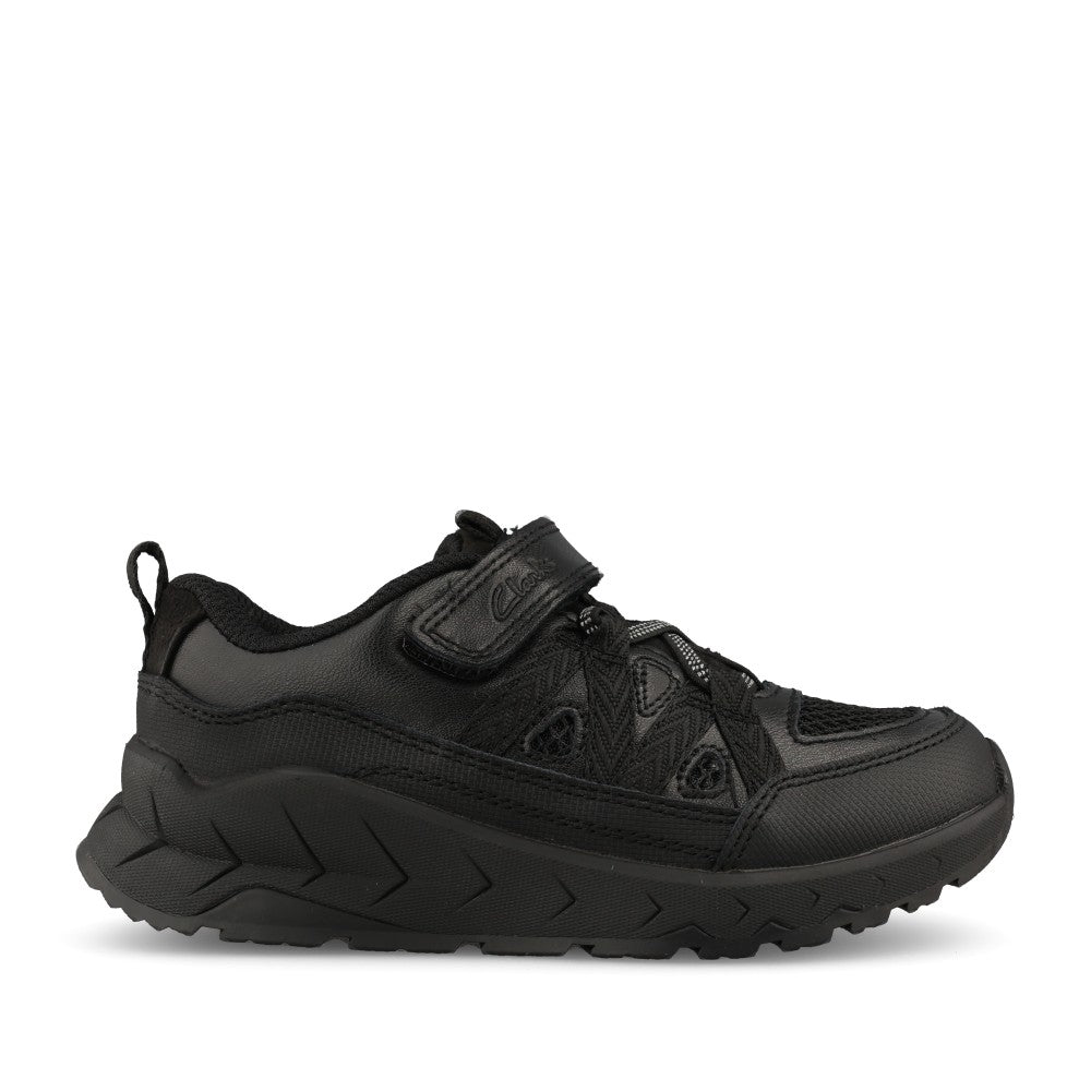 Clarks Boys Selva Trail K G-FIT Velcro Shoe in Black Leather